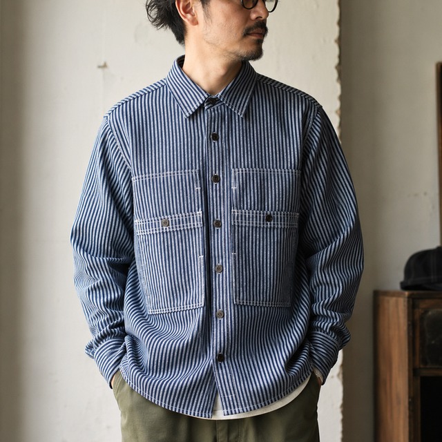American Retro Double Pocket Striped Work Shirt 00559