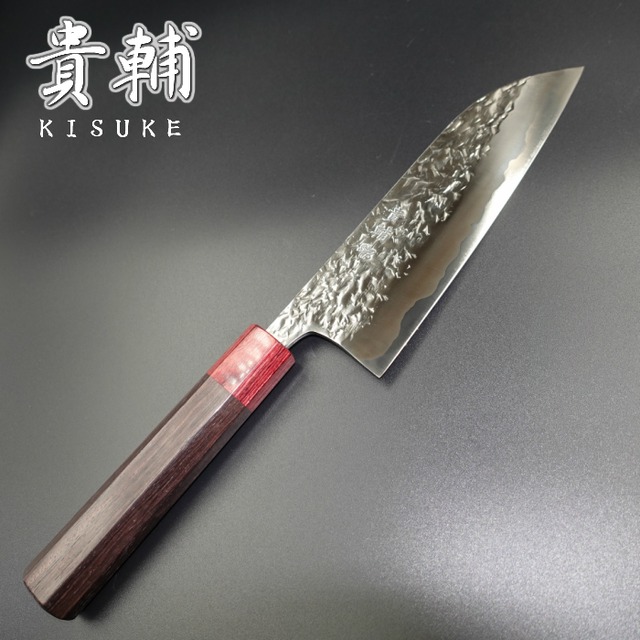 貴輔 包丁 ペティ ナイフ ATS-34 ステンレス 120mm 鎚目 紫檀八角柄 口輪赤