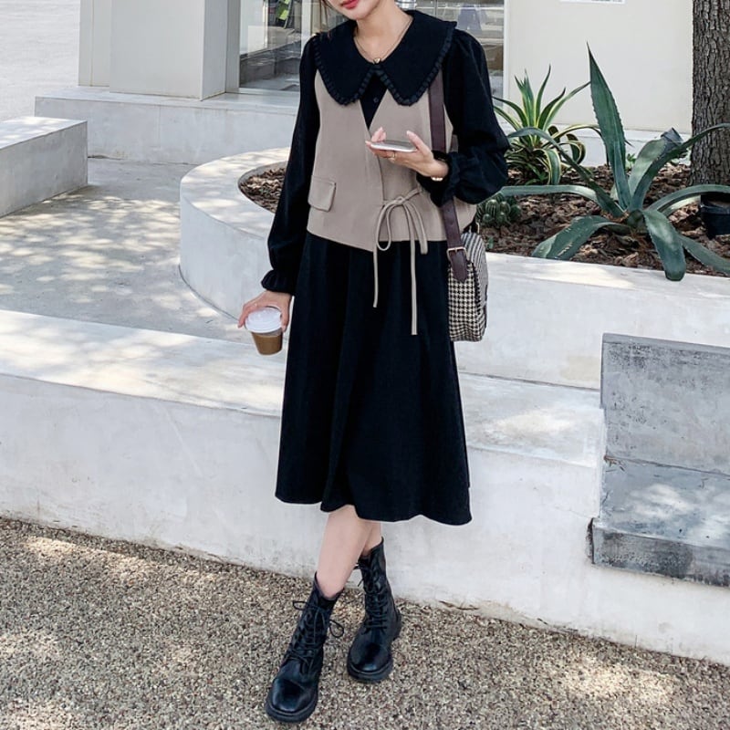 146cm〜 ビッグカラーベストツーピースワンピース