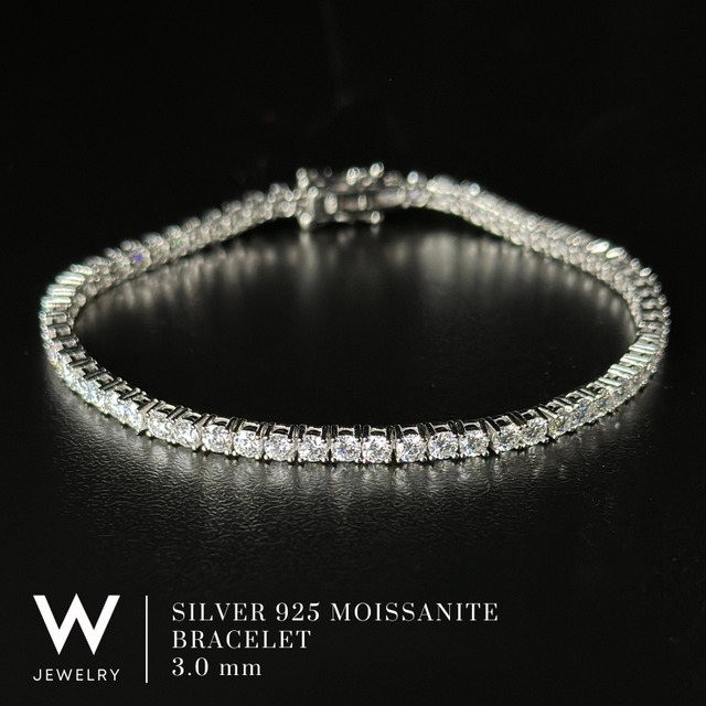 【3mm】W Jewelry Moissanite "Tennis Chain Bracelet" Silver