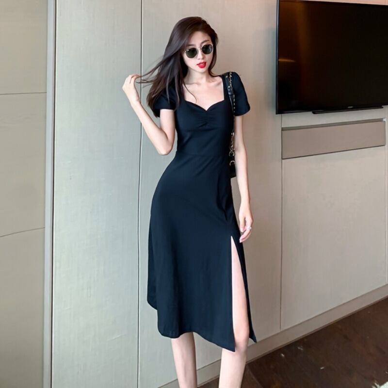 ブラックドレス サマーカラースリムウェストスカート 夏物 スクウェア 1号婦人81884498075