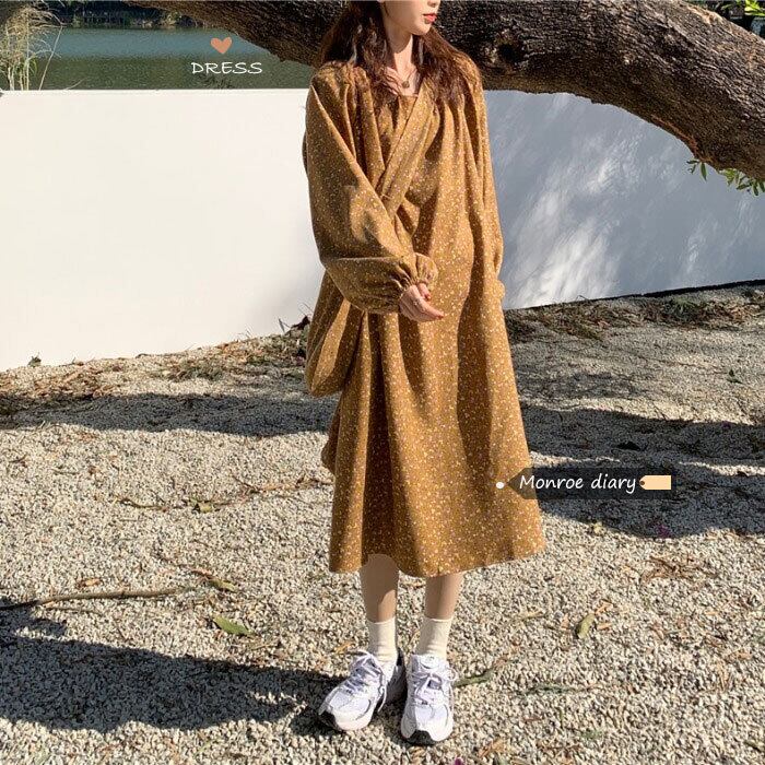 フローラルドレス スプリングスカート スタンダードウェストロング レトロ 春物 花柄 モンロー39638390039