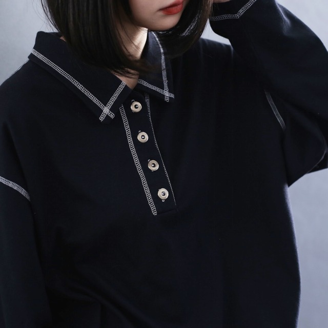 white stitch l/s button pullover