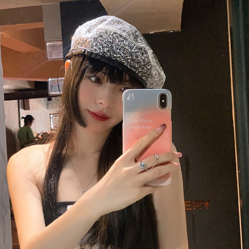 サマー薄手メッシュスタンダード レトロ 帽子 夏物 ベレット ヘアアクセサリー ブラック・アイド・ピーズ15430836423