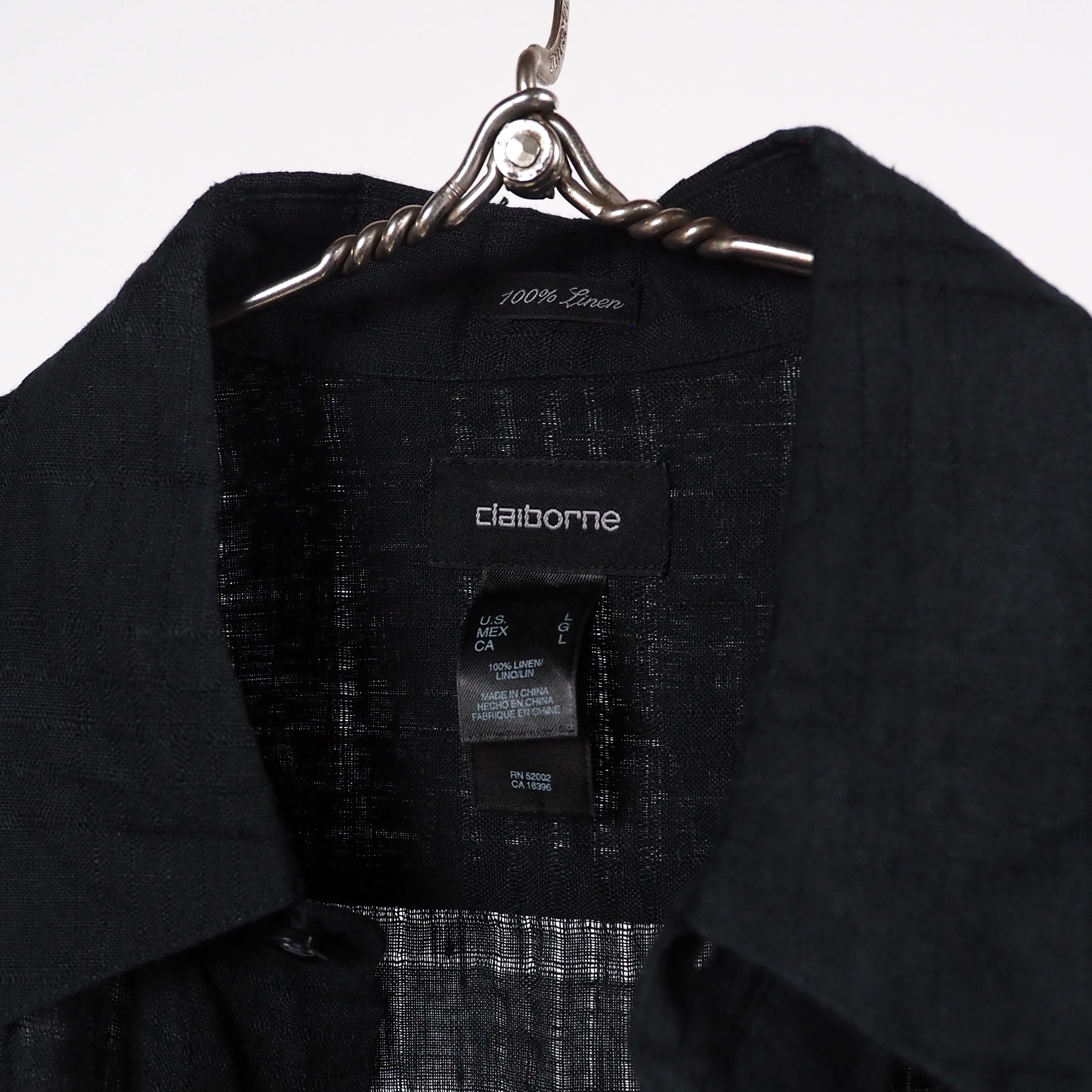 Claiborne Plaid Linen Shirt L Black クレイボーン リネンシャツ