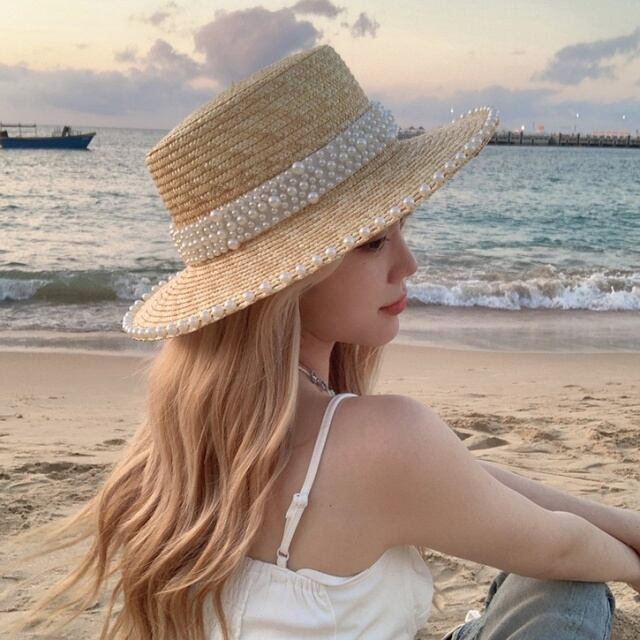 【予約販売】カンカン帽 麦わら帽子 夏 パール ハット レディース ガーリー アウトドア 可愛い 日焼け防止 紫外線 女優帽 こなれ感 お洒落 韓国 トレンド