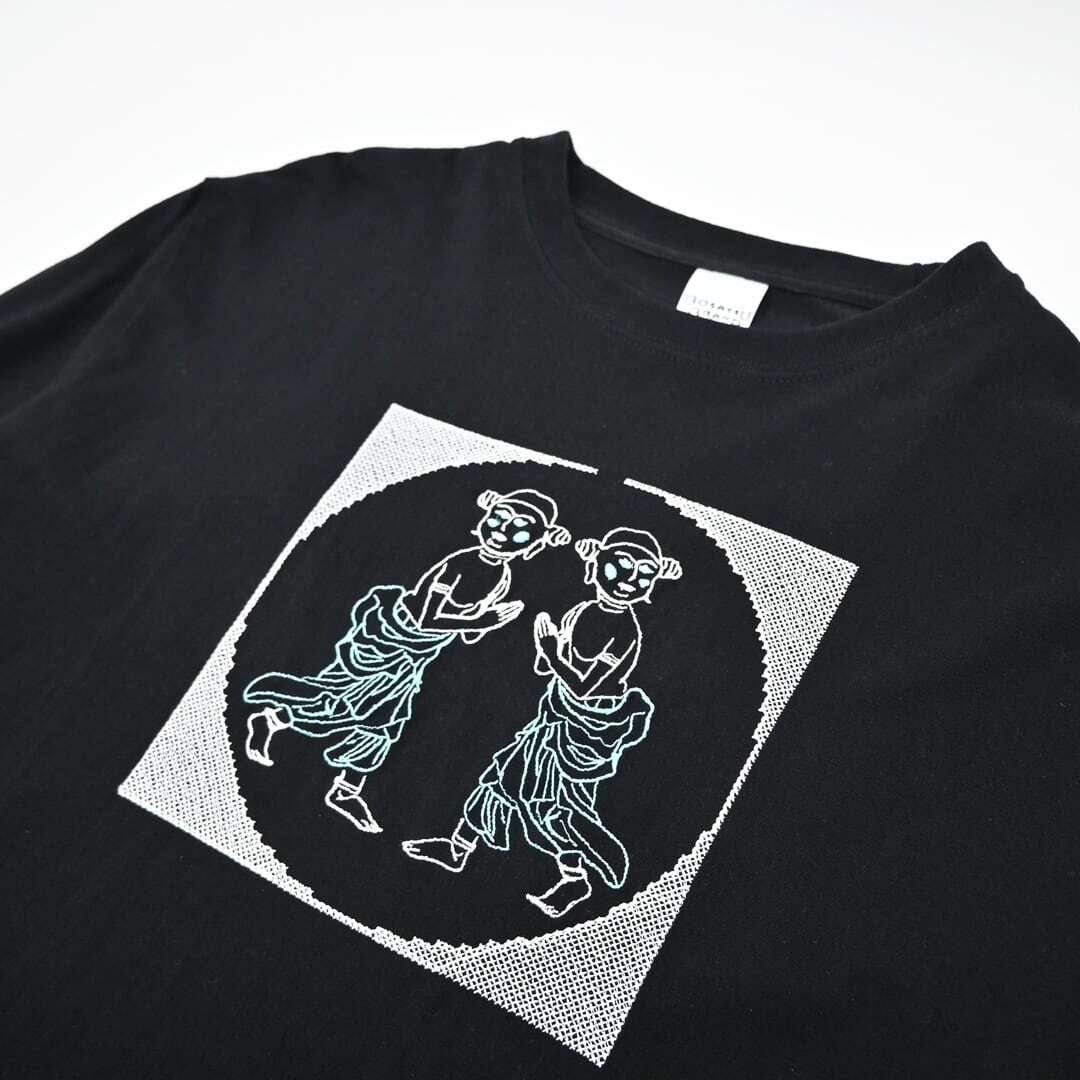 善財童子 仏像 ロングスリーブ Tシャツ (刺繍) 5.6oz ブラック