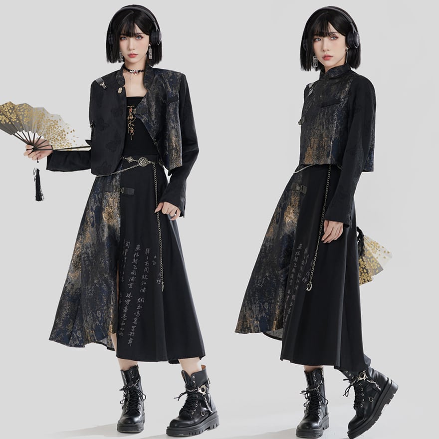 サブカル 服 地雷系 通販 チャイナ風 スカート レトロ バイカラー 秋冬服 卿棠オリジナル アラサー 30代