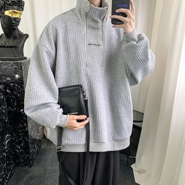 予約販売】トレーナー ハイネック 無地 長袖 メンズ ジップアップ