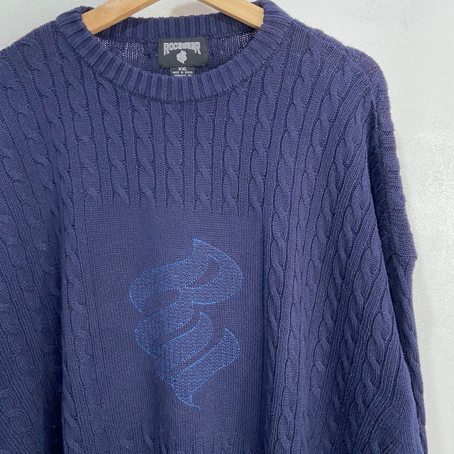 『送料無料』Roca wear ロカウェア ケーブル編みロゴセーター XXL ビッグサイズ