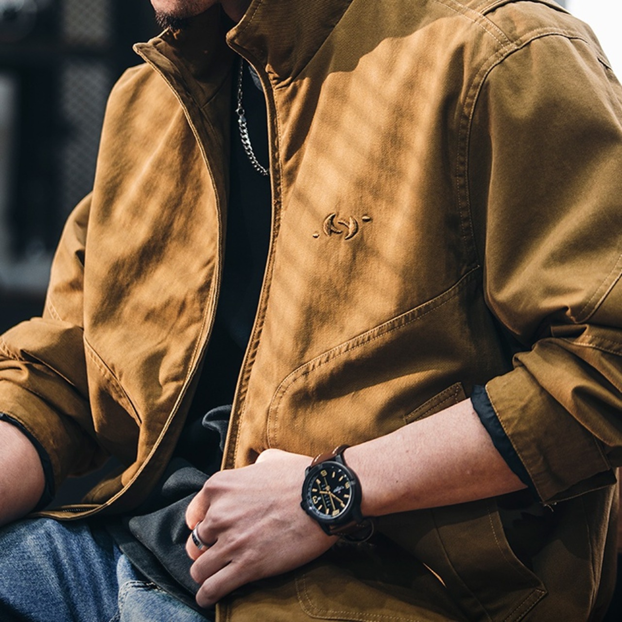 Twill Fabric Stand Collar Full Zip Up Jacket ◇H0228