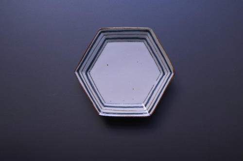 高島大樹　六角小皿　ボーダー