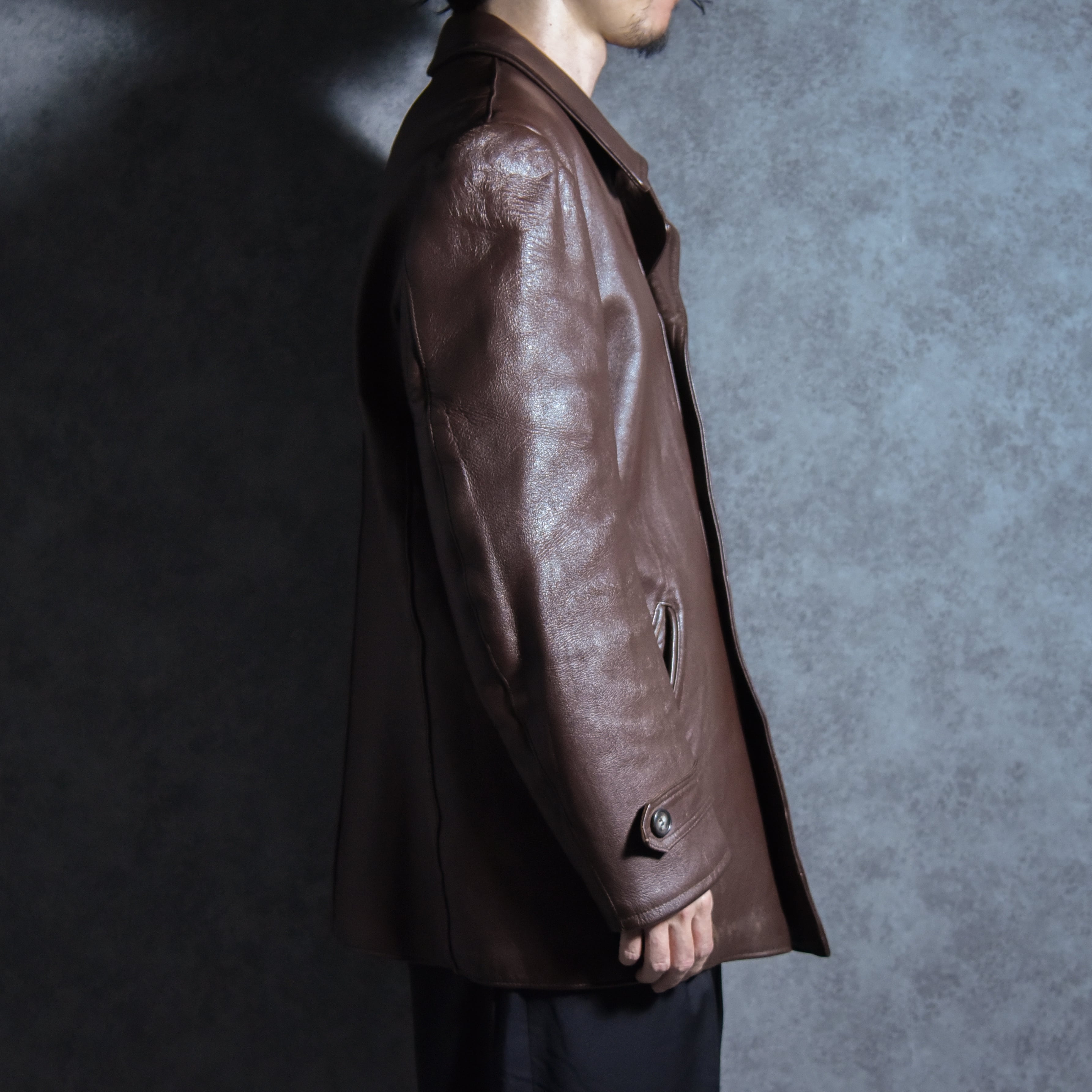 70s Le Corbusier Leather Double Breasted Jacket Brown ル