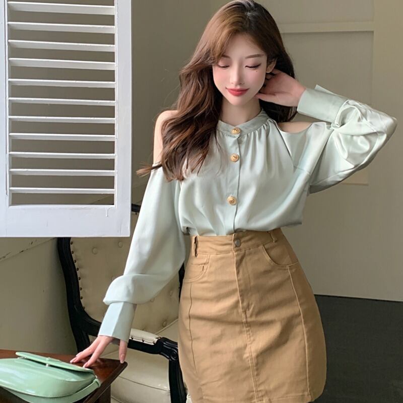 サマースタイルストラップレスゴールドバックルシャツ ハイウェストウェストカジュアルスカート レディース 夏物 YY-ファッション33260291496