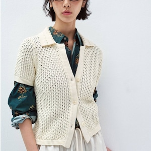 Open Collar Short Knit Cardigan 【3color】 T4351