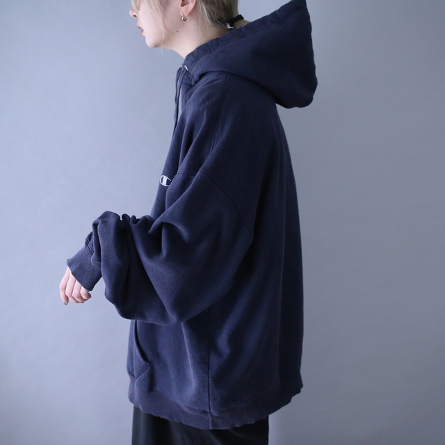 "Champion" dark navy color over silhouette sweat parka