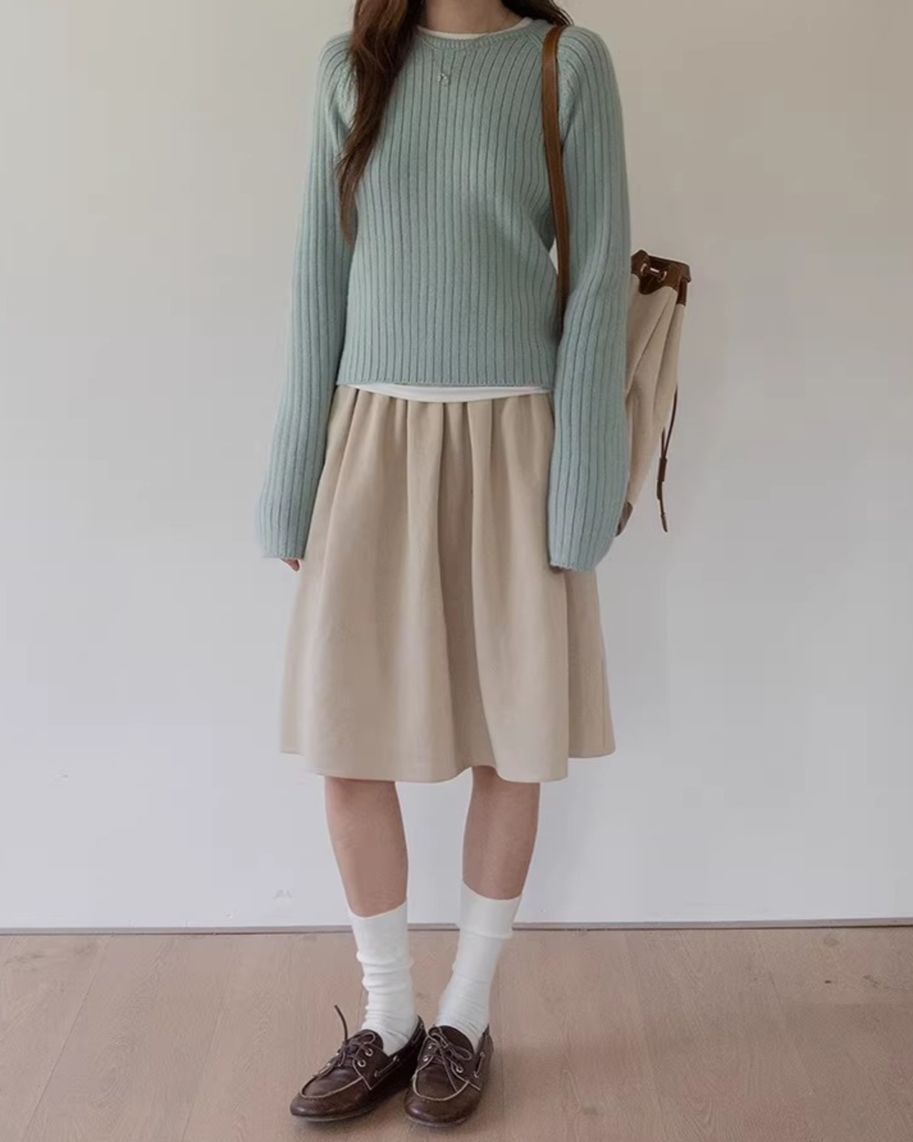 Long Sleeve Ribbed Knit Crew Neck Pullover L0034