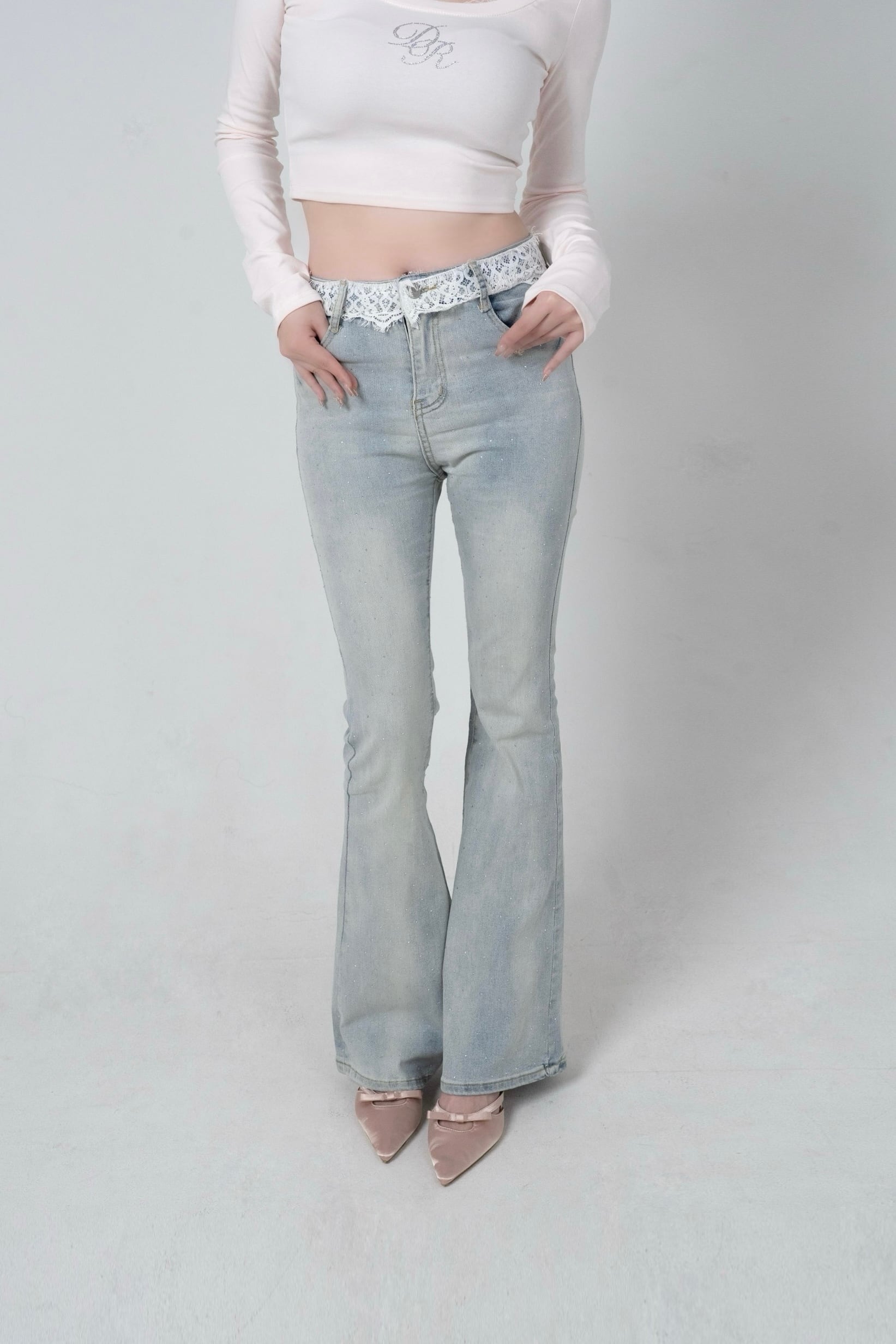 DR bijou lace flare denim
