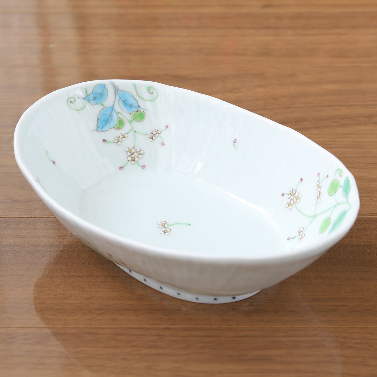 波佐見焼　藍水　楕円鉢　2枚セット 藍水「花暦（二色）①水色 / ②マロン 楕円鉢」 うつわ藍水