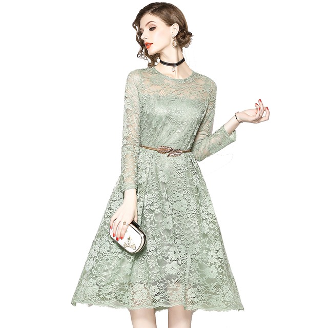 パーティードレス D008 ベルト付き 花柄 総レース ミニ ワンピース ネイビー ミント 結婚式 代官山インポートワンピースのセレクトショップ Wild Lily ワイルドリリー