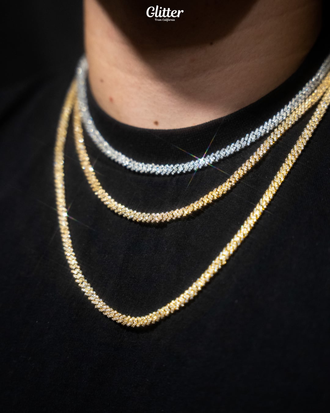 Iced Out Prong Chain 【5mm】 | Glitter Iced Out Prong Chain 【5mm】 | Glitter