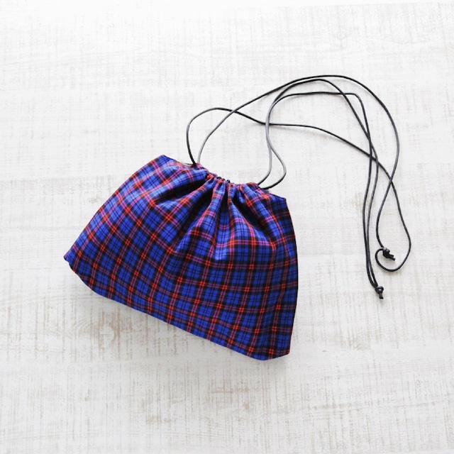 アフリカ布の巾着ショルダー（マサイチェック）斜めがけ たすき掛け インナーバッグ