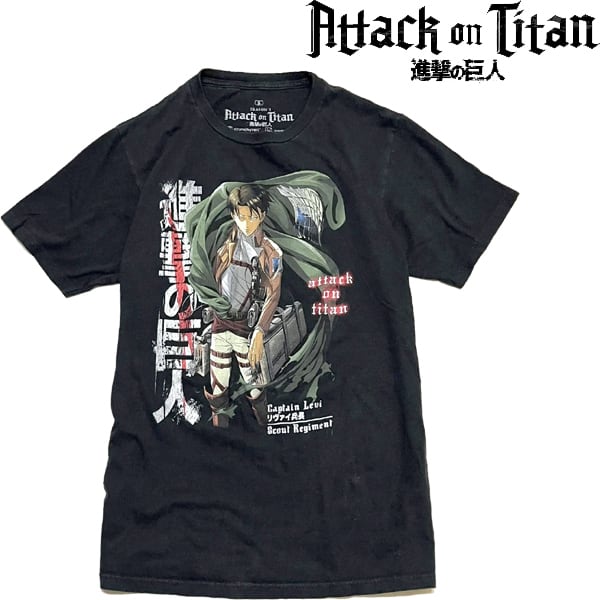 1点物◇進撃の巨人Attack on Titan黒アニメプリントTシャツ古着メンズ
