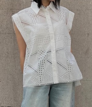 カットワークレースシャツ ブラック4月末再入荷