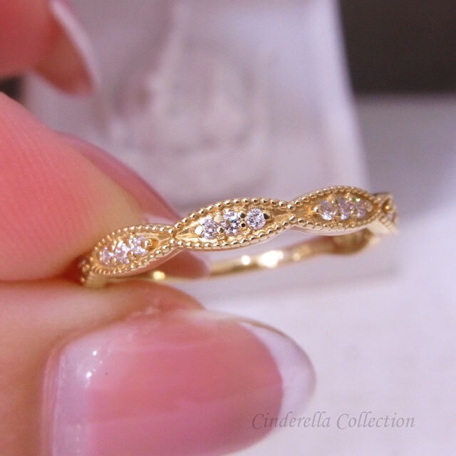 【華奢リング祭】K18YG天然ダイヤモンド★ミル打ちハーフエタニティリング13号