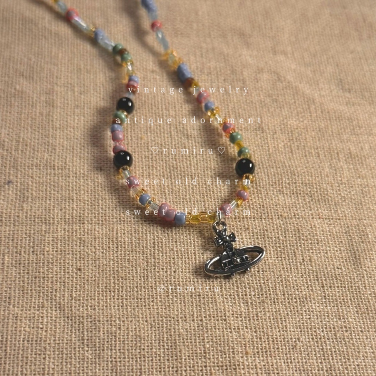 ハンドメイド 惑星モチーフ×レトロ ビーズ おしゃれ ネックレス - 3