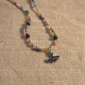 ハンドメイド 惑星モチーフ×レトロ ビーズ おしゃれ ネックレス