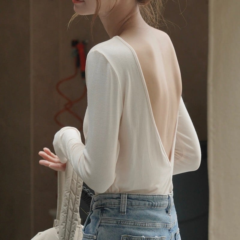 deep v backless tops W00312