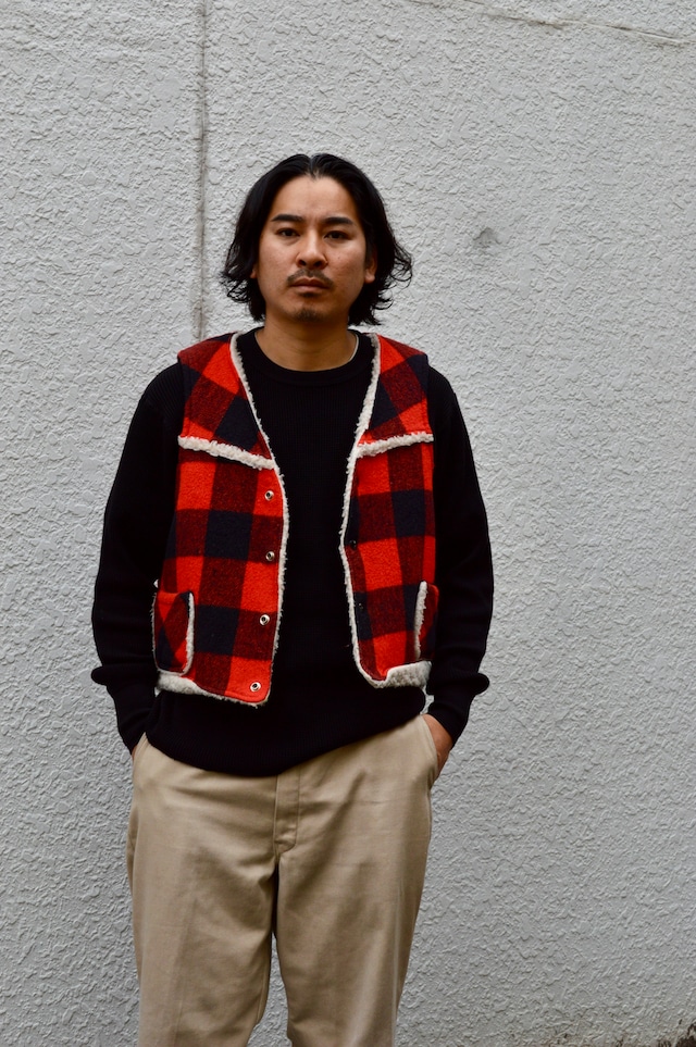 WEATHERCASTER 70s Baffalo Check Wool Boa Vest Made in USA Vintage ウェザーキャスター 1970 ウールボアベスト US古着