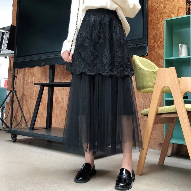 レース切り替えチュールスカート