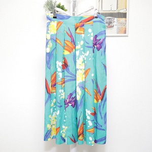 Flower Pattern Skirt Turquoise Blue