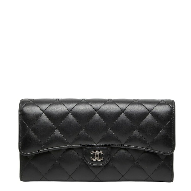 シャネル ココマーク マトラッセ 二つ折り 長財布 ブラック レザー レディース CHANEL 【中古】
