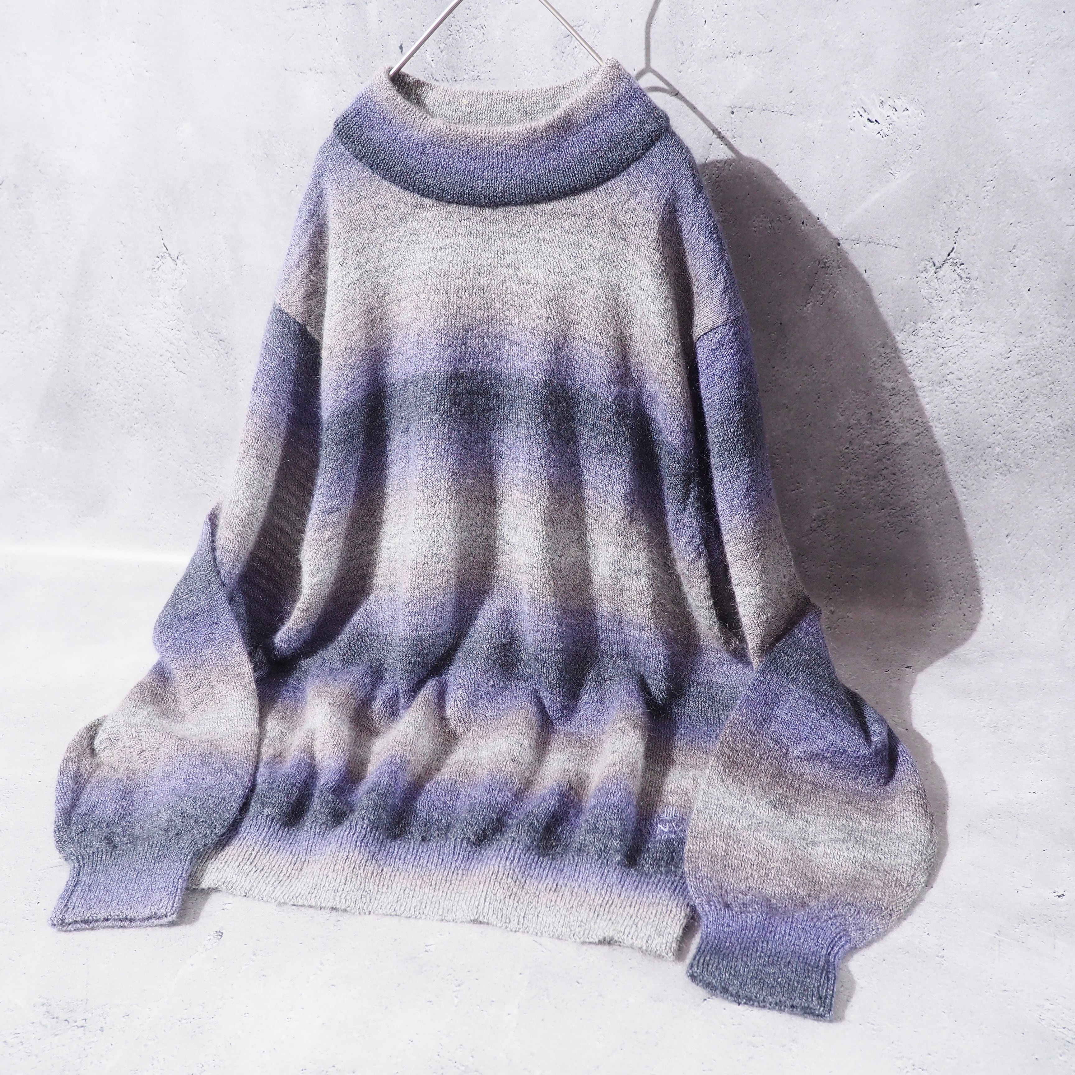 " LANVIN " Dark purple × Black Fat Border Mohair mix knit