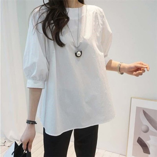 送料無料 春新作 レディースシンプル無地七分袖ブラウス 韓国ファッション 白 フォーマル 通勤 オフィスカジュアル 大人可愛い 春秋冬トップス