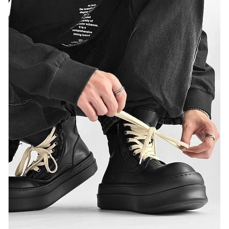 ジップアップ 厚底 レースアップ ハイカット スニーカー 8color MSH0015