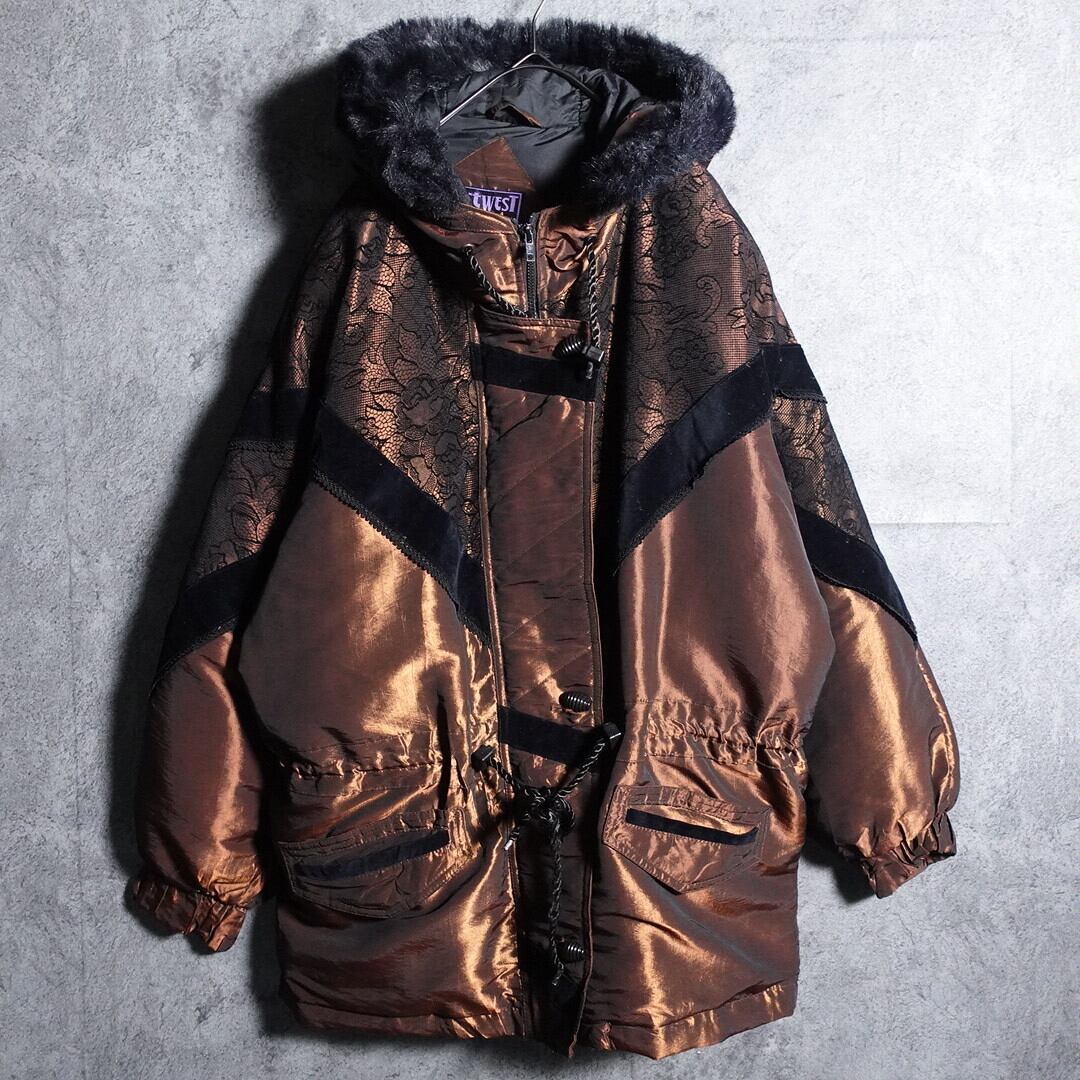 EURO Copper flower motif suede switching nylon jacket