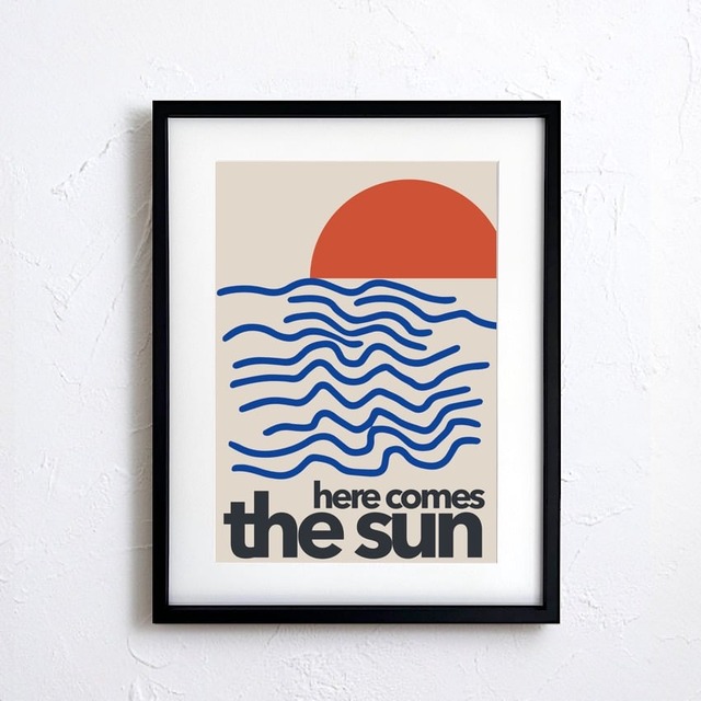 Here Comes The Sun｜夕日と波のミニマルアート 海 モダン 北欧デザイン  インテリアA4ポスター