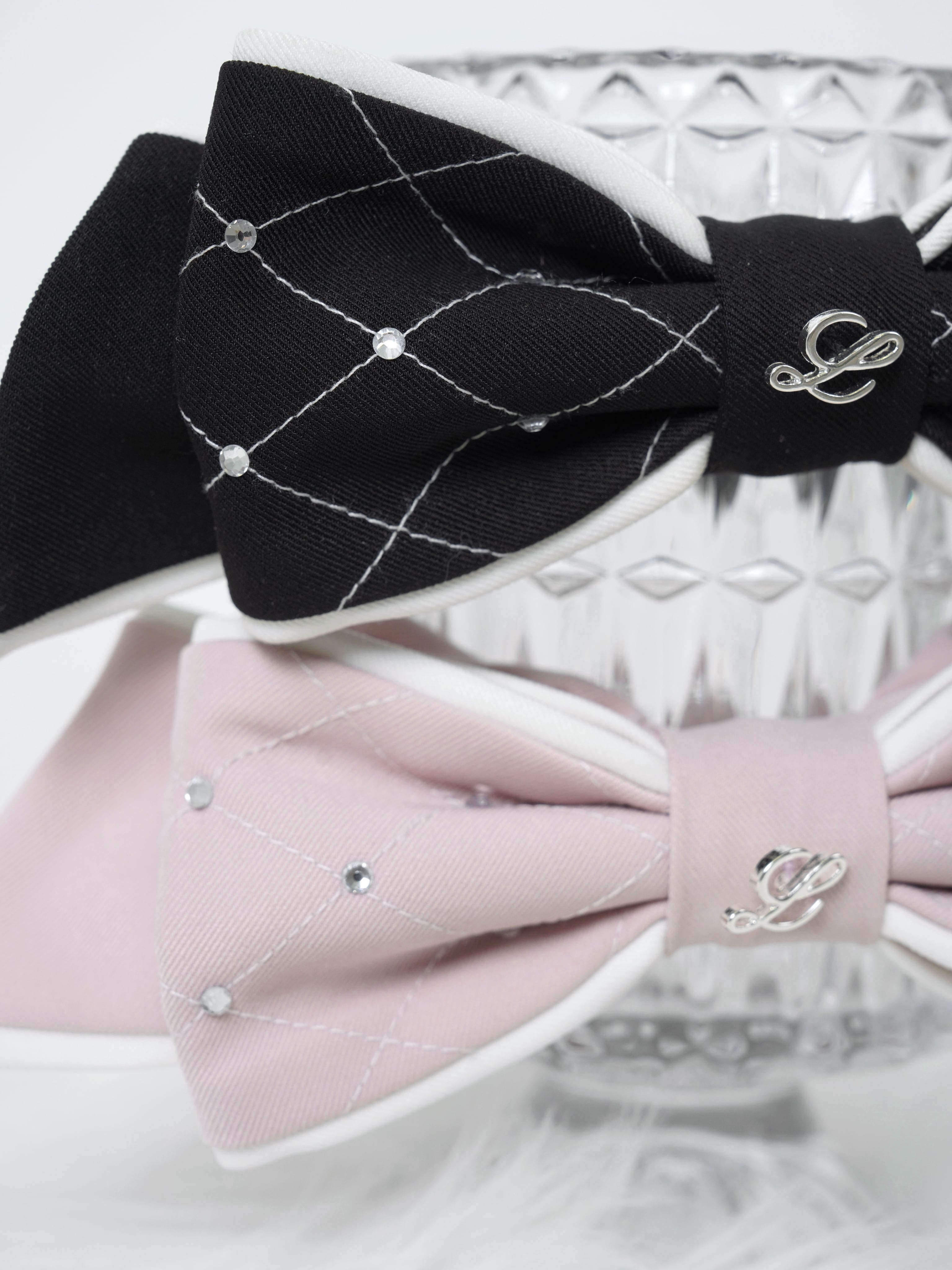 Quilt stitch ribbon scrunchie【ピンク/ブラック】 | Lumignon