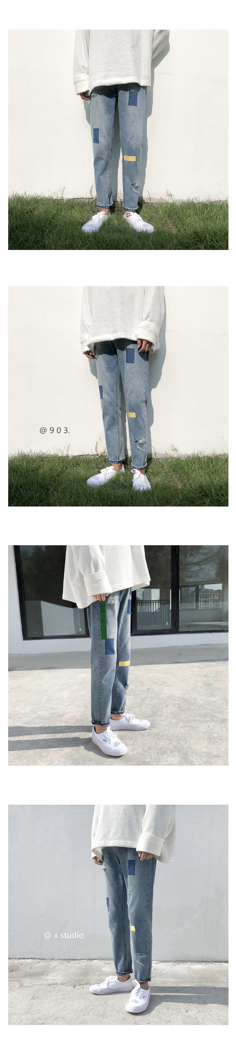 全1色 デニム パンツ ストレート カジュアル サイドライン