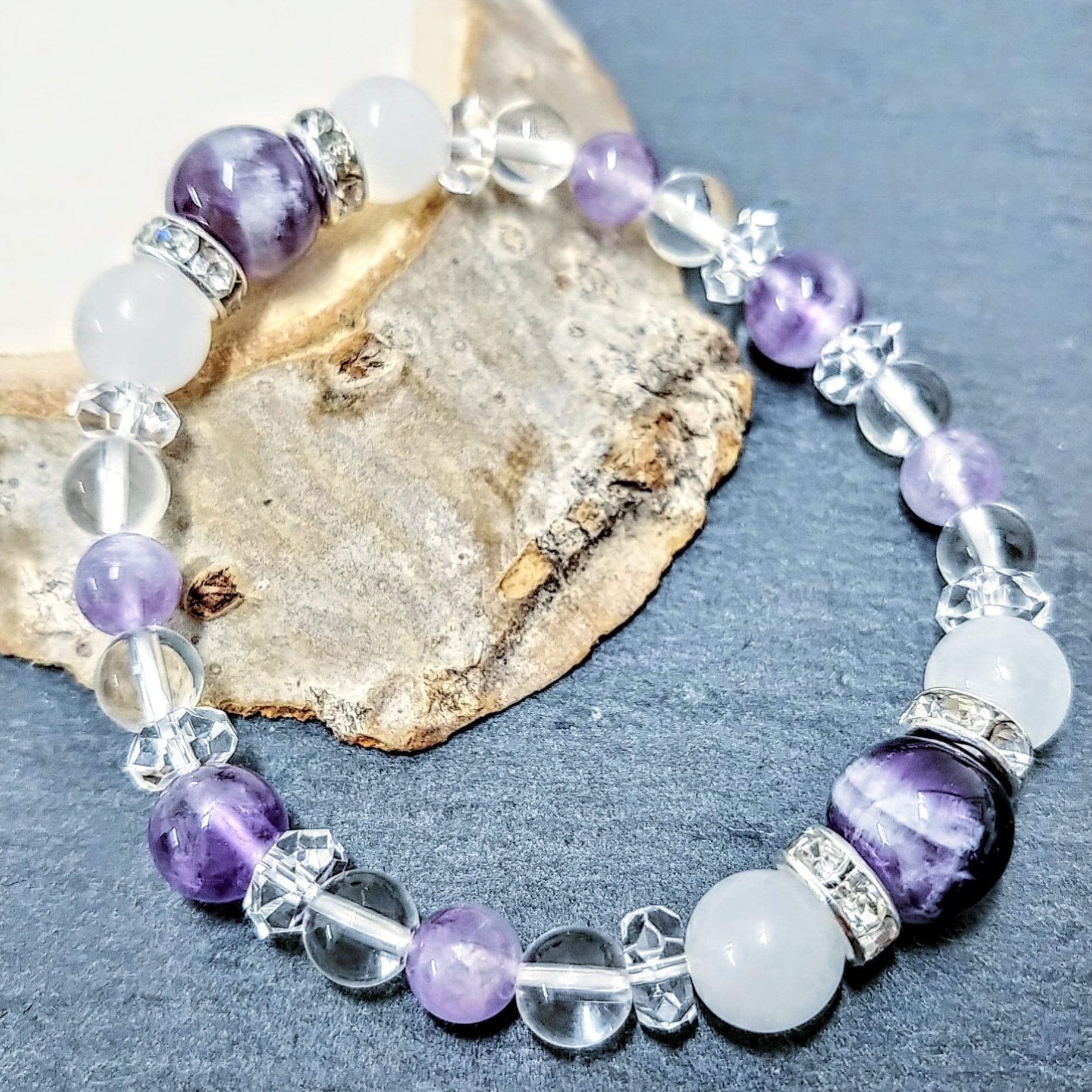 ケープアメジスト×白翡翠×水晶』天然石パワーストーンブレスレット