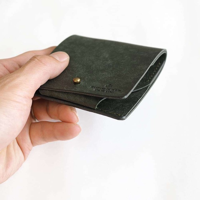 薄い 二つ折り財布 【 グリーン 】 ブランド メンズ レディース 鍵 コンパクト レザー 革 ハンドメイド 手縫い