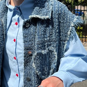 tweed denim sleeveless jacket_LN01135