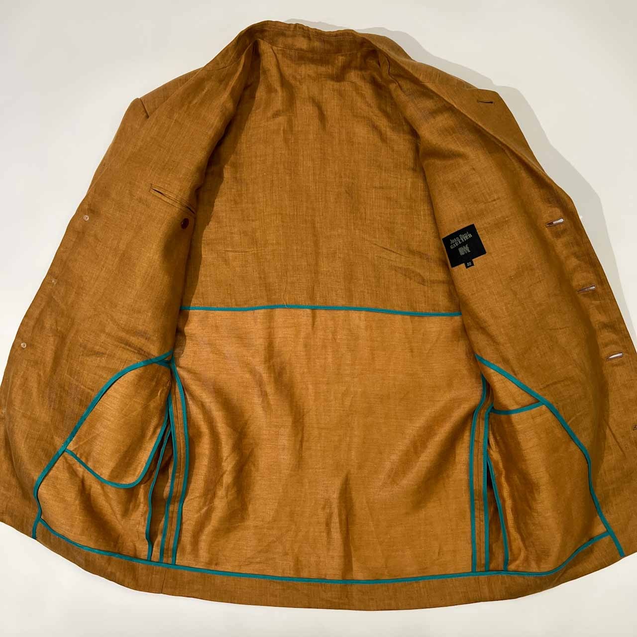 90s Jean Paul GAULTIER HOMME ジャンポールゴルチエ オム 金ボタン リネン 4B ジャケット サイズ 48 /メンズ/キャメルブラウン系/麻100%