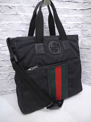 【レアモデル】GUCCI グッチ 181068 シェリー インターロッキングG ナイロン 2WAY トート ショルダー バッグ 黒