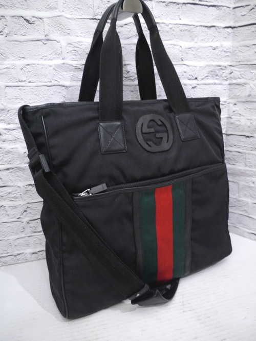 【レアモデル】GUCCI グッチ 181068 シェリー インターロッキングG ナイロン 2WAY トート ショルダー バッグ 黒