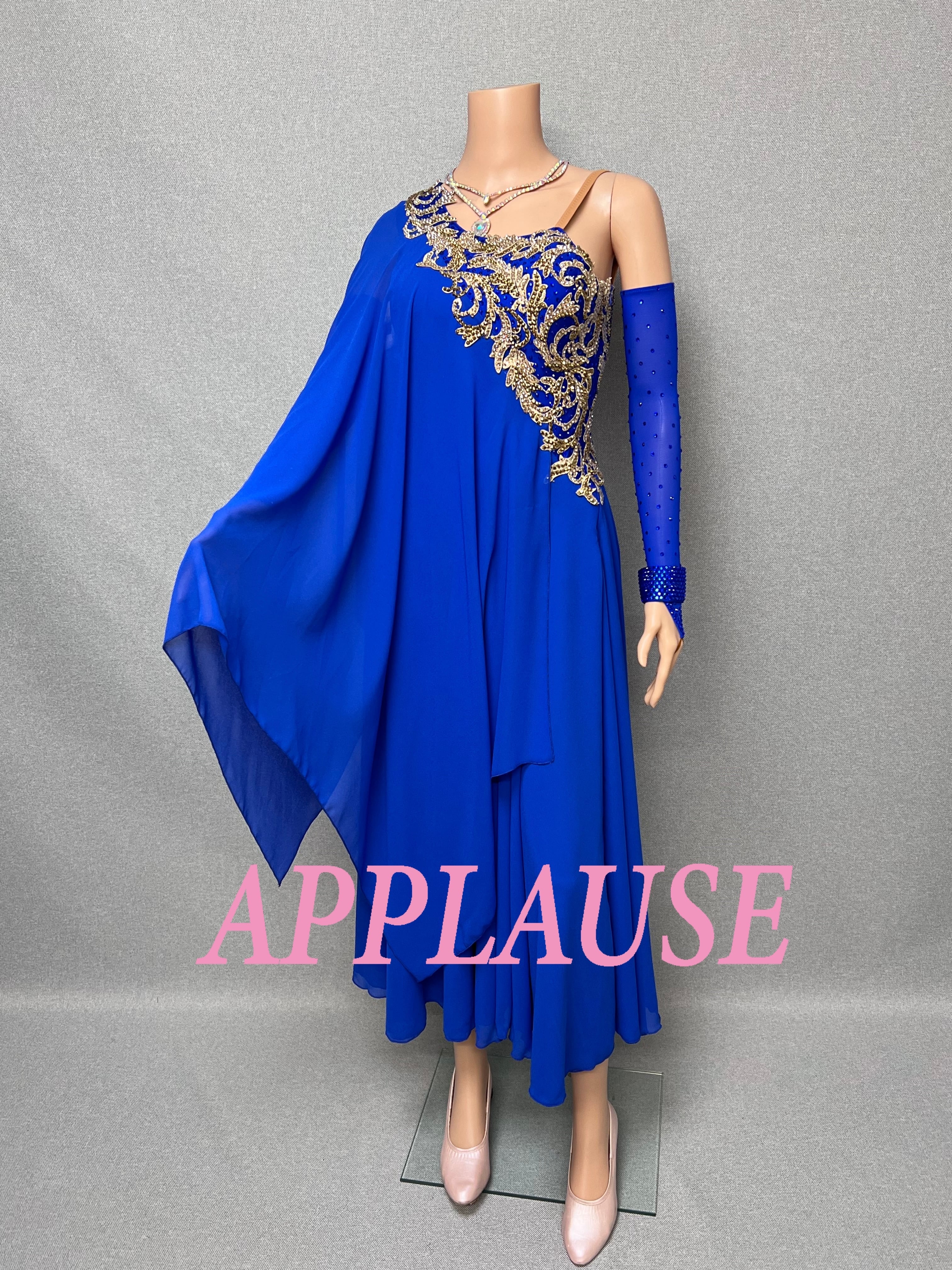 【新着】社交ダンスドレス　ラテンドレス　LA-25-3　 ロイヤルブルー（ワンショルダー）　M　デモ・競技用ドレス　発表会衣装　パーティドレス　ワンピース　舞台衣装